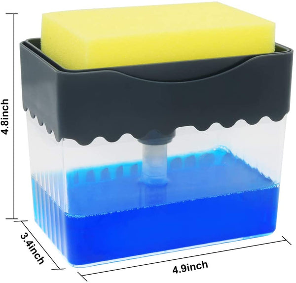 AmazeFan Soap Pump Dispenser and Sponge Holder, 2 in 1 One Hand Soap Pump and Sponges Caddy, Durable and Easy to Clean for Kitchen, Bathroom, Dishwashing, Taps, with 3 Sponges (13 Ounces)