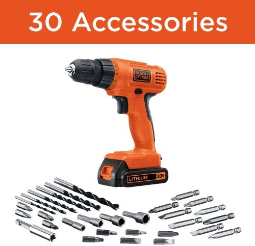 BLACK+DECKER 20V MAX Cordless Drill / Driver with 30-Piece Accessories (LD120VA)