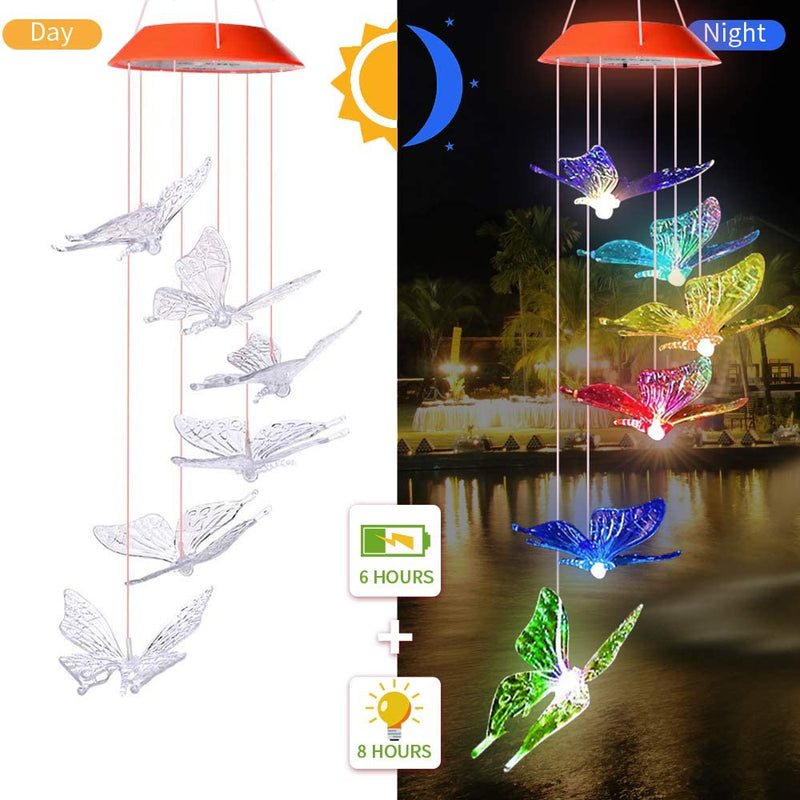 SIX FOXES Solar Wind Chimes, Butterfly Wind Chimes