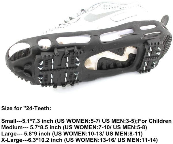 ODIER Shoe Ice Cleats 24 Teeth Ice Grippers 10 Teeth Cleats Shoes Designed for Walk on Ice Snow and Freezing Mud Ground Must Have Accessories for Outdoor Sports Activity Accessory