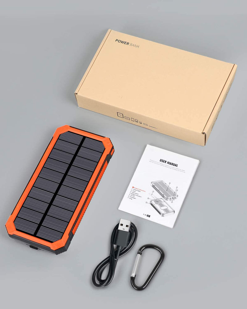 Portable Charger Power Bank 15000mAh, Elzle Solar Charger, Solar Power Bank Battery P ack, high Speed Charging Solar Phone Charger for iPhone, Samsung and More Orange