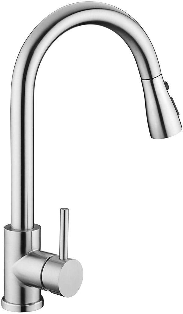 Kitchen Sink Faucet, Kitchen Faucet Stainless Steel with Pull Down Sprayer Brushed Nickel Commercial Modern High arc Single Handle Single Hole Pull Out Kitchen Faucets for Bar Laundry rv Utility Sink