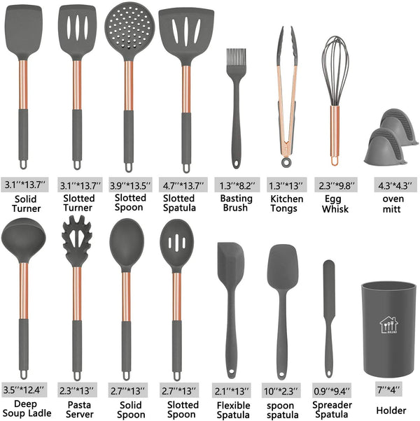 Silicone Cooking Utensil Set, Kitchen Utensils 17 Pcs