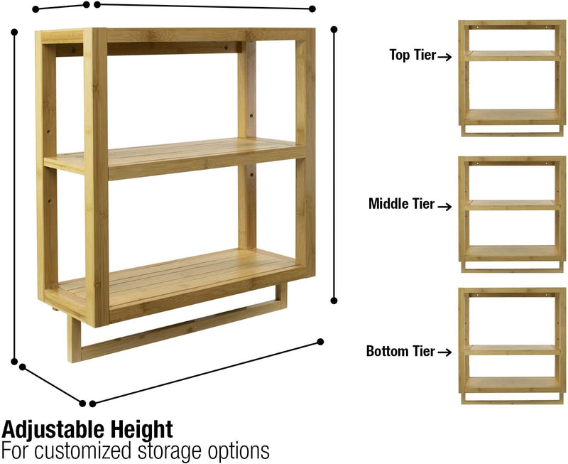 Sorbus Bamboo Wall Shelf Towel Rack Bar, Wall Mounted Storage for Bathroom, Spa, Kitchen, & Household Items, Wooden Scandinavian Style