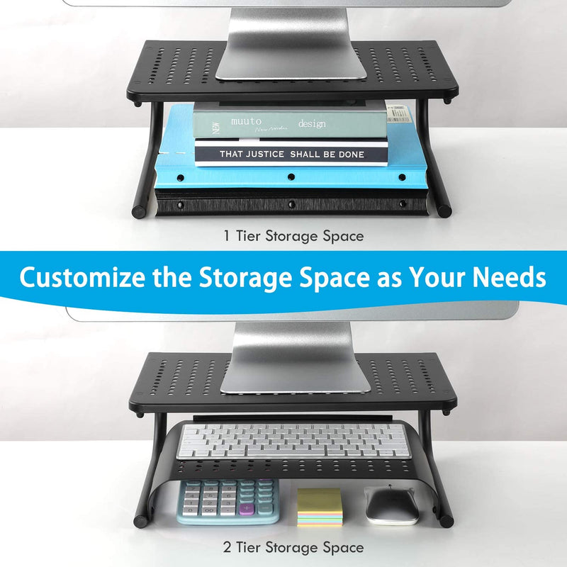 LORYERGO Monitor Stand Riser, 2-Tier Desk Organizer Stand with Metal Vented for Computer, Laptop & Printer, Desktop Stand for Office Accessories & Supplies