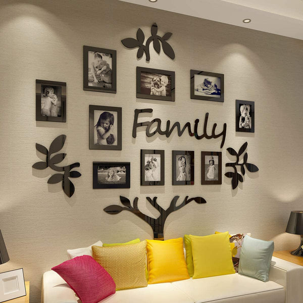 CrazyDeal Family Tree Picture Frame Collage 3D DIY Stickers with 10 Openings Photo Frame for Wall Mural Living Room Home