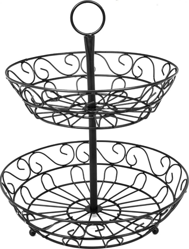 Sorbus 2-Tier Countertop Fruit Basket Holder & Decorative Bowl Stand—Perfect for Fruit, Vegetables, Snacks, Household Items, and Much More (Black)