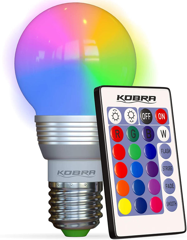 KOBRA LED Bulb Color Changing Light Bulb with Remote Control 16 Different Color Choices Smooth, Flash or Strobe Mode- Premium Quality & Energy Saving Retro LED Lamp