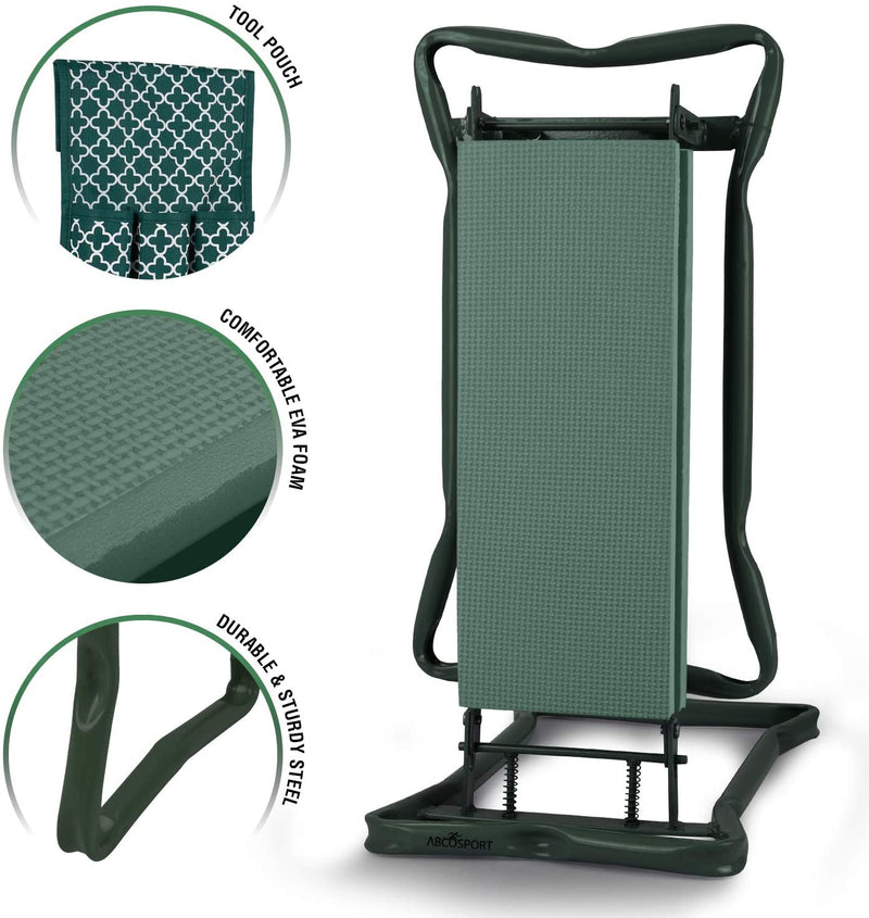 Garden Kneeler And Seat - Protects Your Knees, Clothes From Dirt & Grass Stains - Foldable Stool For Ease Of Storage - EVA Foam Pad - Sturdy and Lightweight - Bench Comes With A Free Tool Pouch!