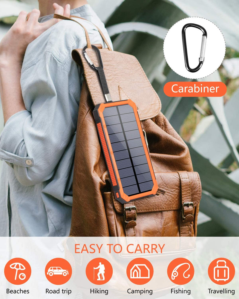 Portable Charger Power Bank 15000mAh, Elzle Solar Charger, Solar Power Bank Battery P ack, high Speed Charging Solar Phone Charger for iPhone, Samsung and More Orange