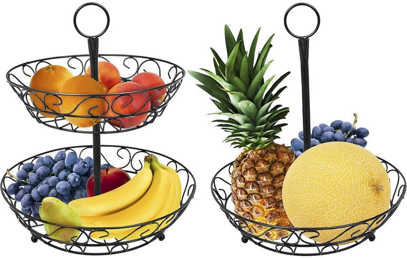 Sorbus 2-Tier Countertop Fruit Basket Holder & Decorative Bowl Stand—Perfect for Fruit, Vegetables, Snacks, Household Items, and Much More (Black)