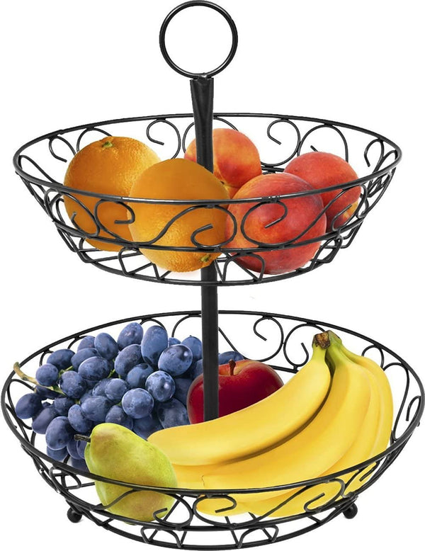 Sorbus 2-Tier Countertop Fruit Basket Holder & Decorative Bowl Stand—Perfect for Fruit, Vegetables, Snacks, Household Items, and Much More (Black)