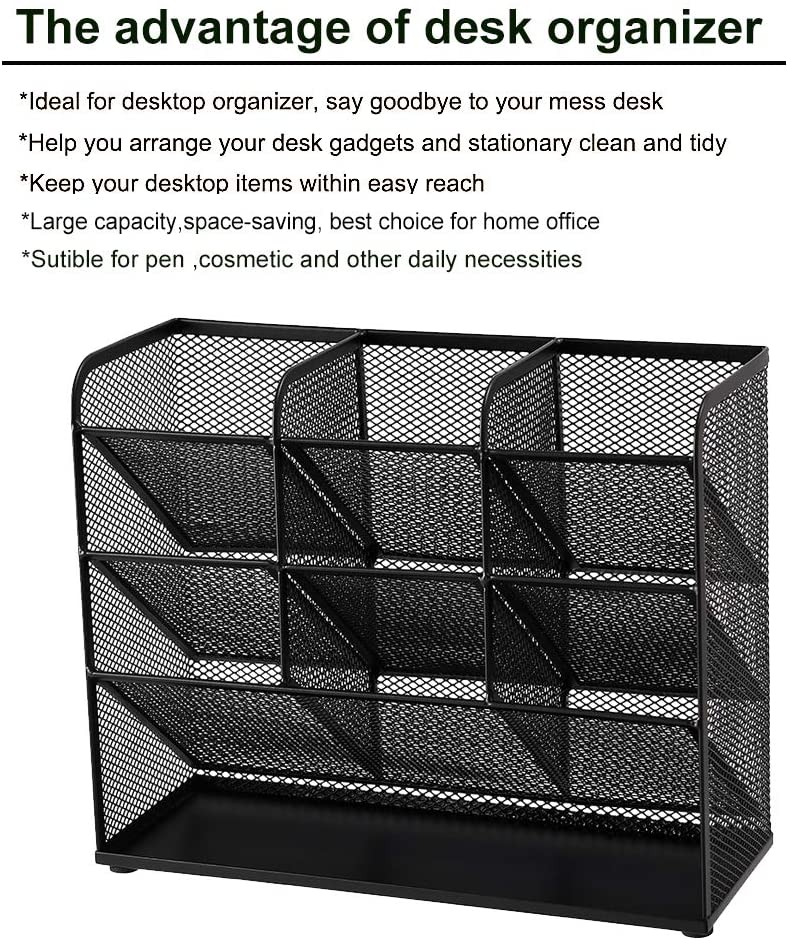 Marbrasse Mesh Desk Organizer, Multi-Functional Pen Holder, Pen Organizer for Desk, Desktop Stationary Organizer, Storage Rack for School Home Office Art Supplies (Black)