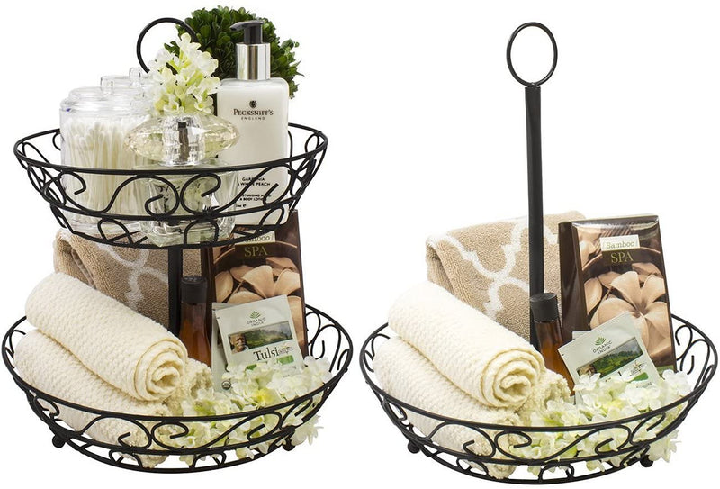 Sorbus 2-Tier Countertop Fruit Basket Holder & Decorative Bowl Stand—Perfect for Fruit, Vegetables, Snacks, Household Items, and Much More (Black)