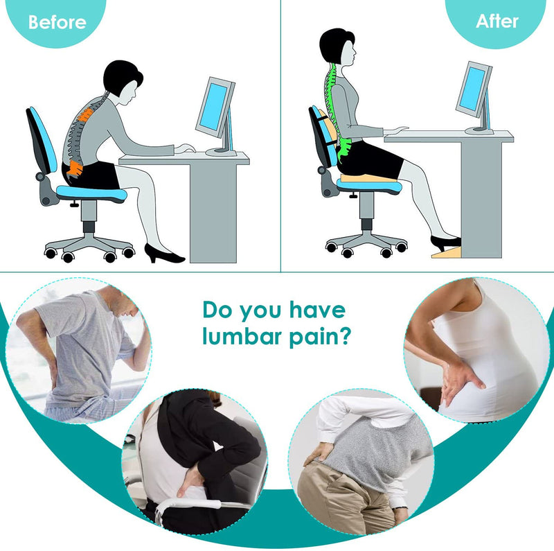 Lumbar Support Pillow/Back Cushion, Memory Foam Orthopedic Backrest for Car Seat, Office/Computer Chair and Wheelchair,Breathable & Ergonomic Design for Back Pain Relief