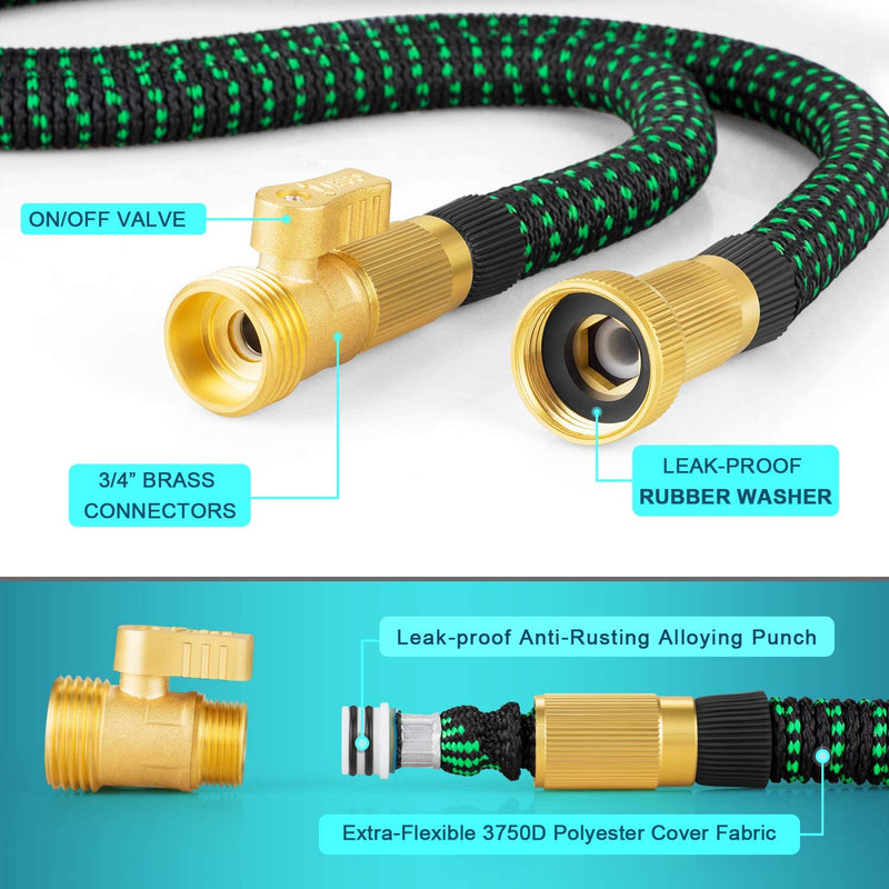 VIENECI 100ft Garden Hose Expandable Hose, Durable Flexible Water Hose, 9 Function Spray Hose Nozzle, 3/4" Solid Brass Connectors, Extra Strength Fabric, Lightweight Expanding Hose