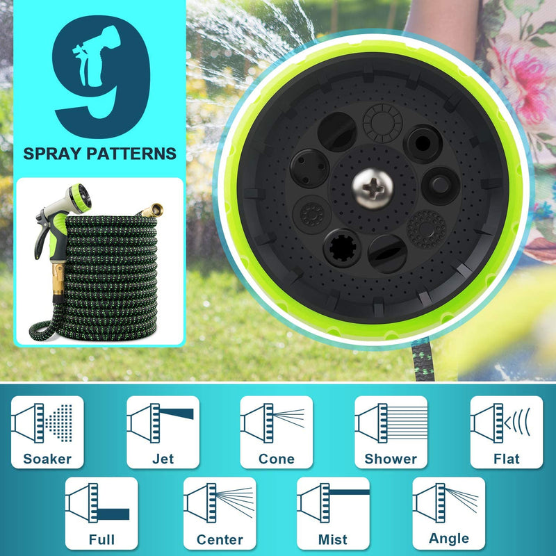 VIENECI 100ft Garden Hose Expandable Hose, Durable Flexible Water Hose, 9 Function Spray Hose Nozzle, 3/4" Solid Brass Connectors, Extra Strength Fabric, Lightweight Expanding Hose