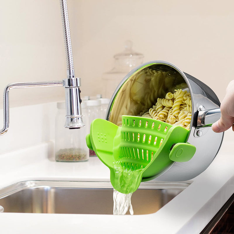 Kitchen Gizmo Snap N Strain Strainer, Clip On Silicone Colander, Fits all Pots and Bowls - Lime Green