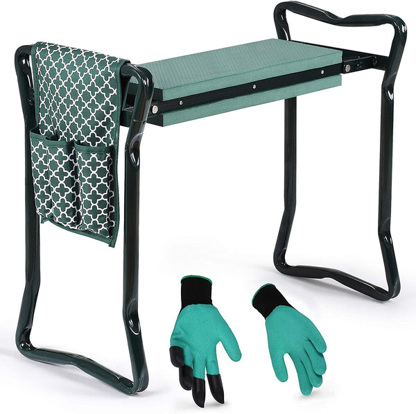 Garden Kneeler And Seat - Protects Your Knees, Clothes From Dirt & Grass Stains - Foldable Stool For Ease Of Storage - EVA Foam Pad - Sturdy and Lightweight - Bench Comes With A Free Tool Pouch!