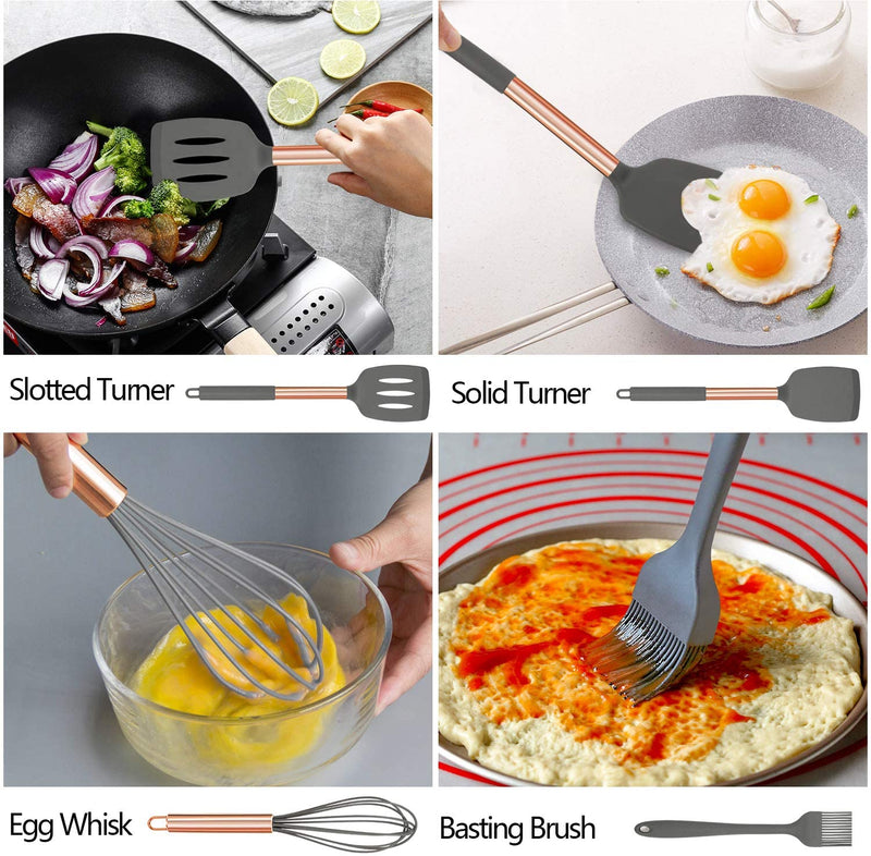 Silicone Cooking Utensil Set, Kitchen Utensils 17 Pcs