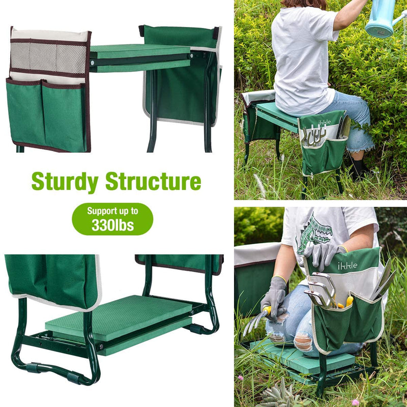 Garden Kneeler and Seat, Upgraded Folding Garden Bench Stool Portable Garden Kneeler Gardening Tools with 2 Free Tool Pouch, Detachable Belt, EVA Kneeling Pad, Pruning Shears, Ideal Gardening Gift