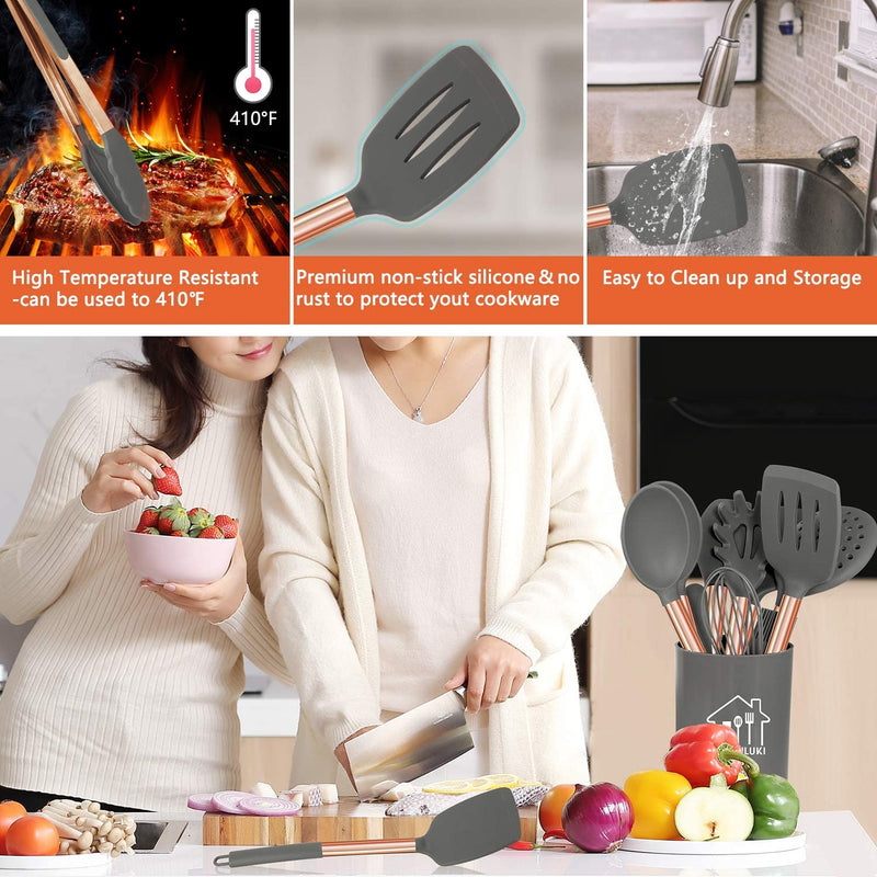 Silicone Cooking Utensil Set, Kitchen Utensils 17 Pcs