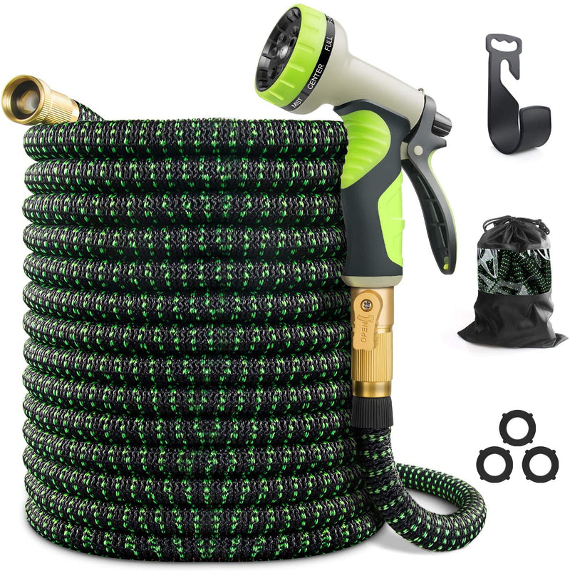 VIENECI 100ft Garden Hose Expandable Hose, Durable Flexible Water Hose, 9 Function Spray Hose Nozzle, 3/4" Solid Brass Connectors, Extra Strength Fabric, Lightweight Expanding Hose