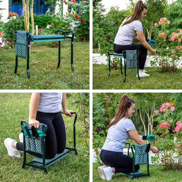 Garden Kneeler And Seat - Protects Your Knees, Clothes From Dirt & Grass Stains - Foldable Stool For Ease Of Storage - EVA Foam Pad - Sturdy and Lightweight - Bench Comes With A Free Tool Pouch!