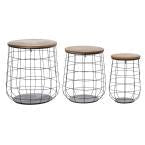 Set of 3 Weave Baskets with Wooden Lids