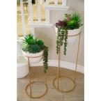 36 in. and 29 in. Artificial Succulent Garden in Ceramic Pot on Gold Metal Stand,SET OF 2