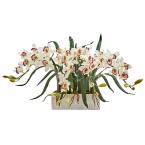 Indoor Cymbidium Artificial Arrangement in White Vase