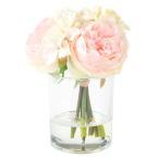 7.5 in. Hydrangea and Rose Floral Pink and Cream Arrangement